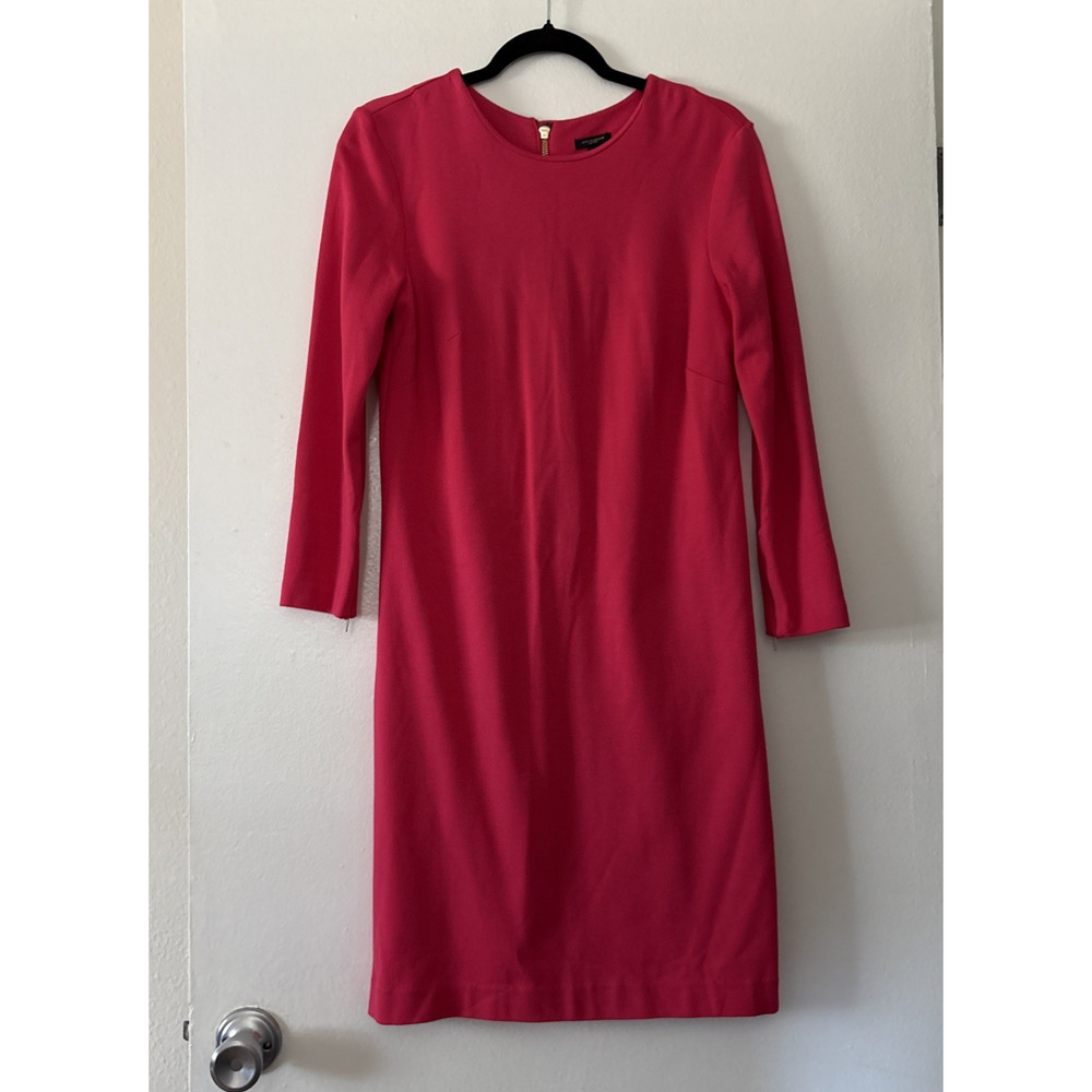 Ann Taylor Red Stretch Sheath Dress Zipper 3/4 Sleeve Size 6 Stretch Designer